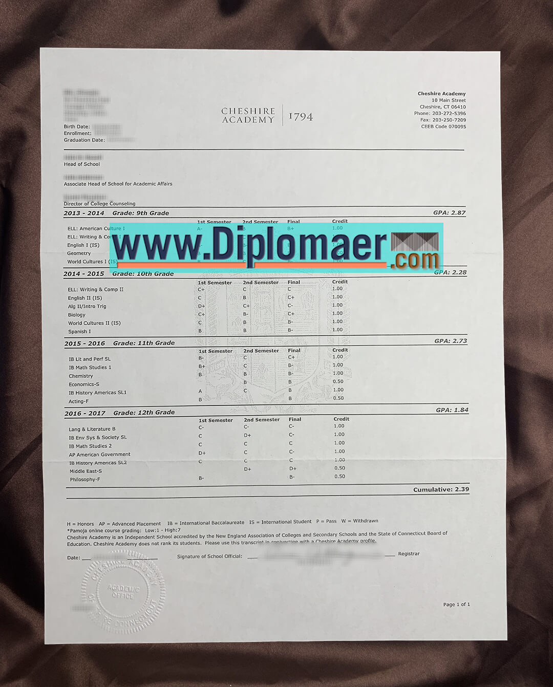 How to order a Cheshire Academy fake transcript online? Cheshire Academy Fake Diploma - How to order a Cheshire Academy fake transcript online?
