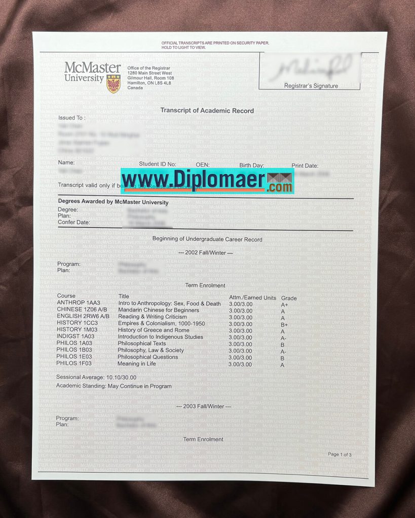 Can I order a 100% copy McMaster University transcript in Canada? McMaster University fake transcript 819x1024 - Can I order a 100% copy McMaster University transcript in Canada?